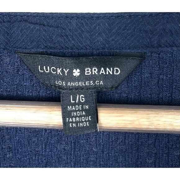 Lucky Brand navy linen blend‎ boho boxy blouse size L - Picture 8 of 8